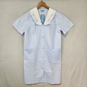 Dream Crest Women's Housecoat Seersucker Sz.S Embroidered Blue Gingham NWT